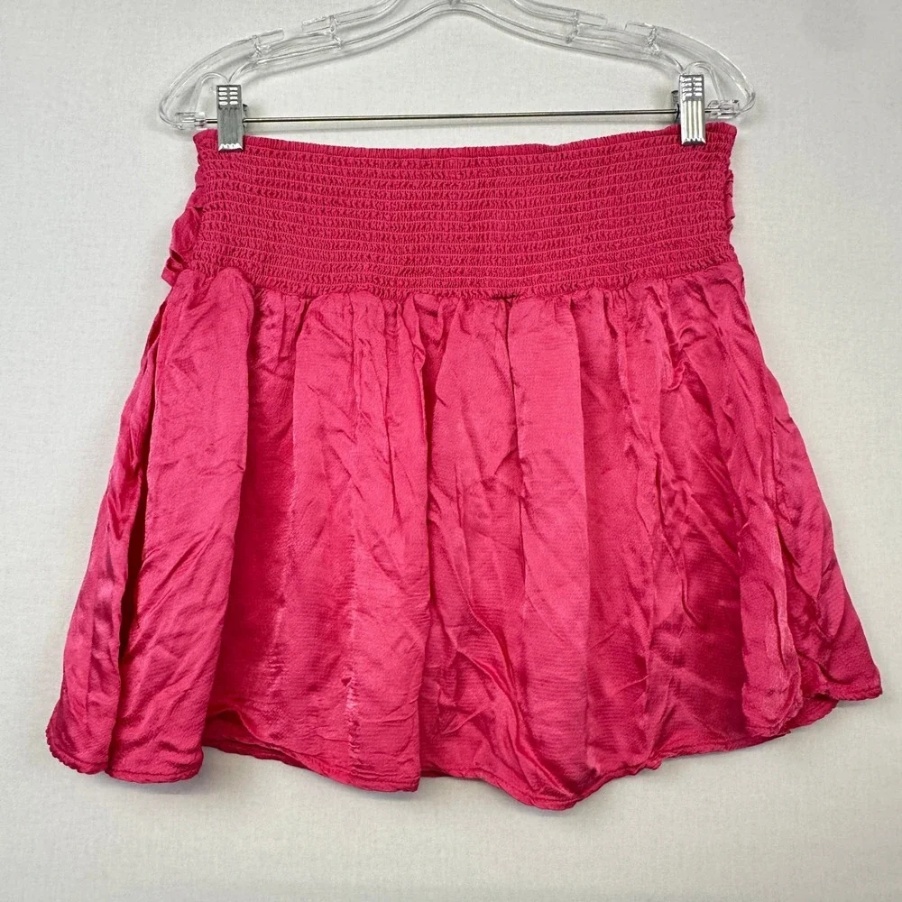 Aerie Mini Skirt Pink Women's L Viscose Ruched Drawstring